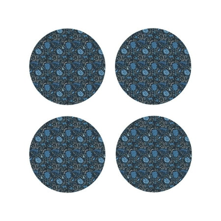 

Honeii Winter Blue Forest Deer Print Leather Coaster Set of 4 Ideal for Safeguarding Your Furniture from Drinks Spills and Effortless Cleanup-Round Shape
