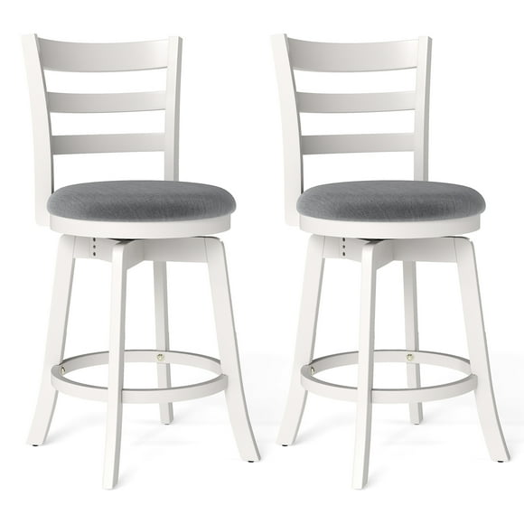 Gymax 25'' Swivel Counter Barstools Set of 2 w/Backrest & Upholstered Seat Footrest