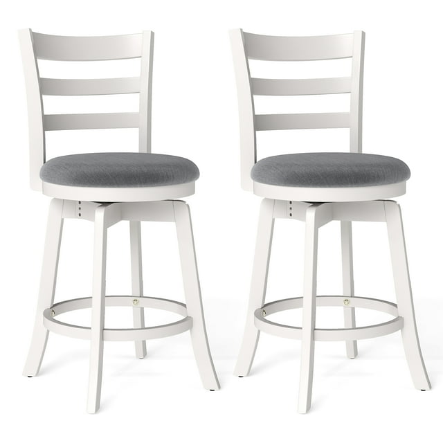 Gymax 25'' Swivel Counter Barstools Set of 2 w/Backrest & Upholstered Seat Footrest