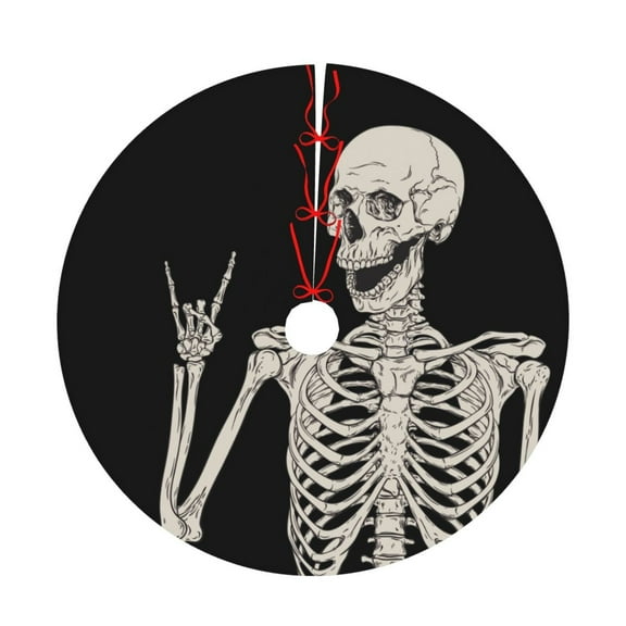 Rock And Roll Skeleton Skull Christmas Tree Skirt 30" , Xmas Tree Skirt Home Decoration New Year Holiday Party Ornaments Tree Mat
