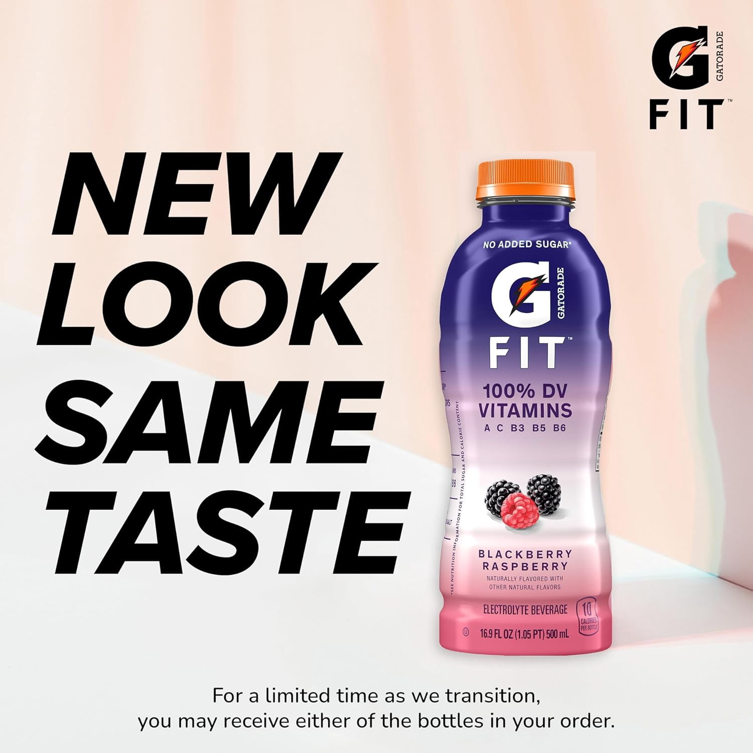 Gatorade Fit Electrolyte Beverage, Blackberry Raspberry, 16.9 fl oz Bottles, 100% DV Vitamins, No Added Sugar – Hydration Drink, 4 Pack