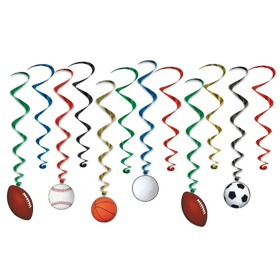 Beistle Set of 72  Multicolor All-Balls Sports Entertainment Whirls 30”