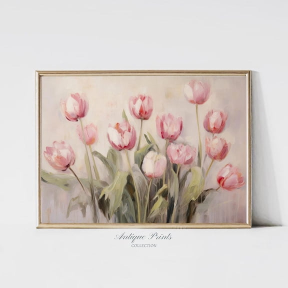 Vintage Flowers Print, Soft Pink Still Life Wall Art, Neutral Botanical, Antique Tulip Wall Art, Nursery Decor, Home Decor #255, 8x12 UNFRAMED