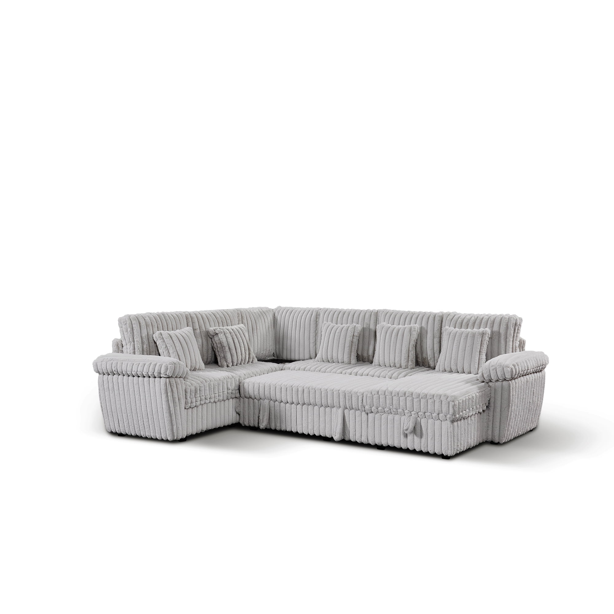 103" U-Shaped Corduroy Sectional Sofa with Pull-Out Sleeper Bed and Storage Chaise, Soft Plush Modular Sofa Couch with Corner Table with Cup Holders and USB Port for Living Room