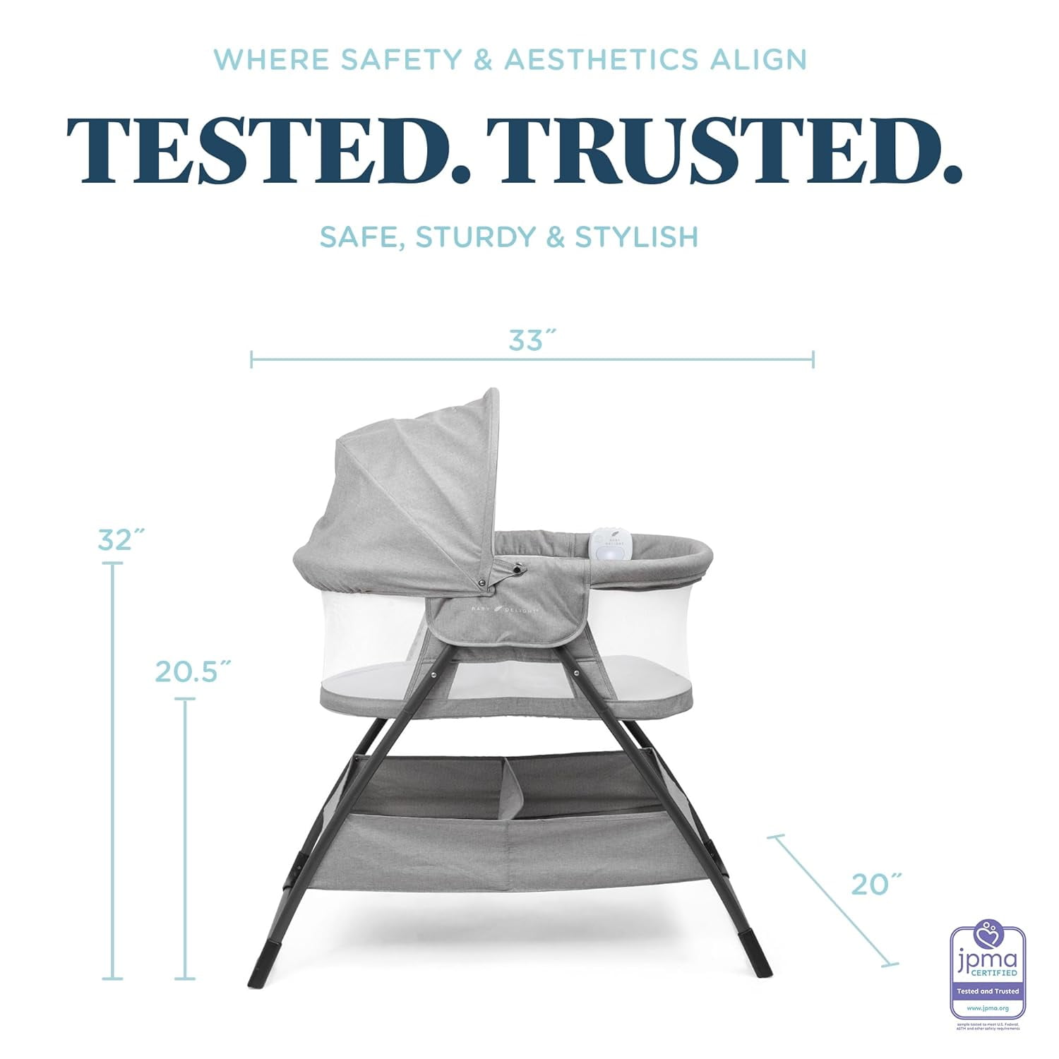 Baby Delight Beside Me Doze Deluxe Bedside Infant Bassinet, Gray, 0-5 Months, JPMA Certified