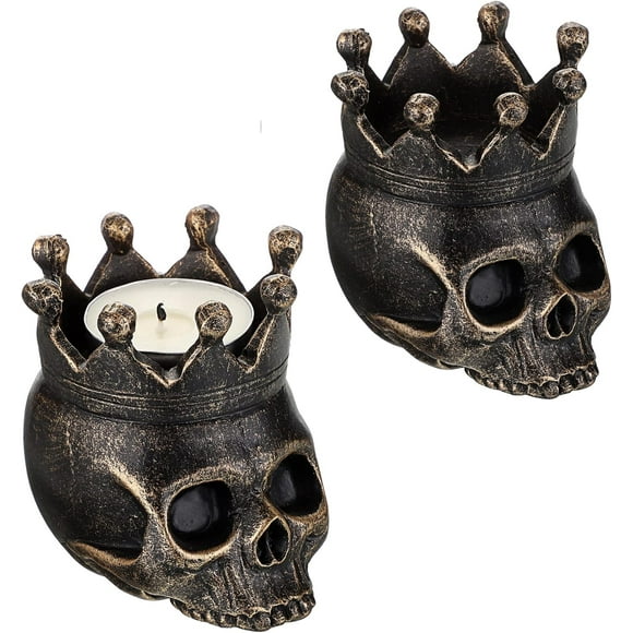 Skull Tealight Candle Holder Scary Spooky Tealight Votive Candle Holder Gothic Horrifying Skull Image Skeleton Decorative Candle Holder (Bronze)