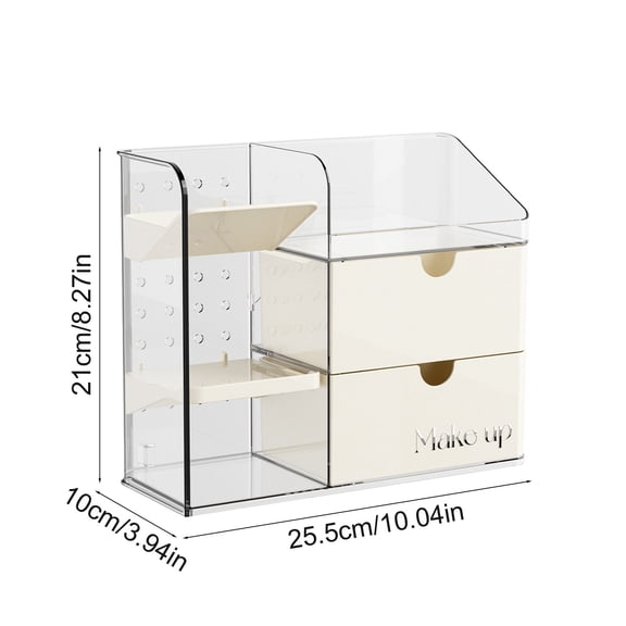 Beige Desktop Drawer Organizer For Cosmetics Adjustable Compartments Plastic Makeup Storage Tray For Vanity Desk Bathroom