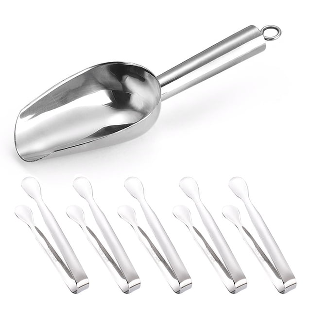 Cuchara de hielo de acero inoxidable - Pala de hielo metálica resistente para congelador, bar y cocina - Perfecta para cubitos de hielo, granos de café, azúcar y uso en fiesta