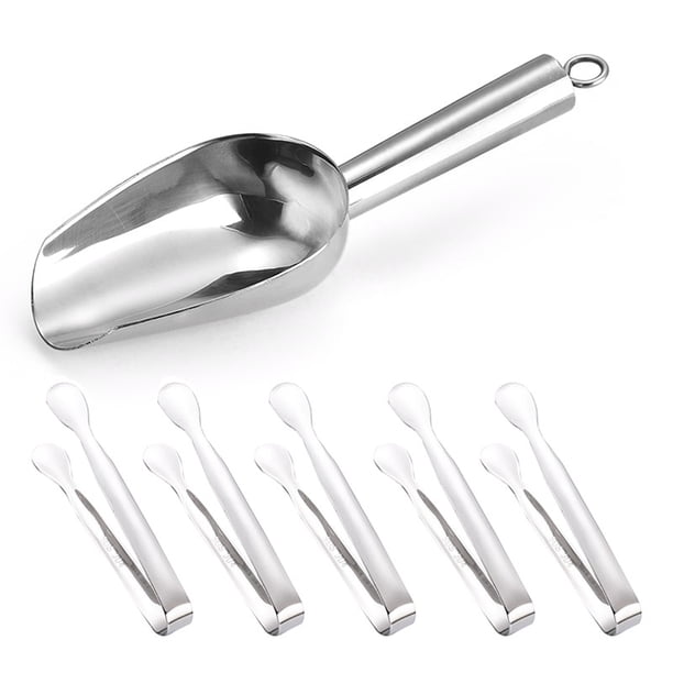 Cuchara de hielo de acero inoxidable - Pala de hielo metálica resistente para congelador, bar y cocina - Perfecta para cubitos de hielo, granos de café, azúcar y uso en fiesta