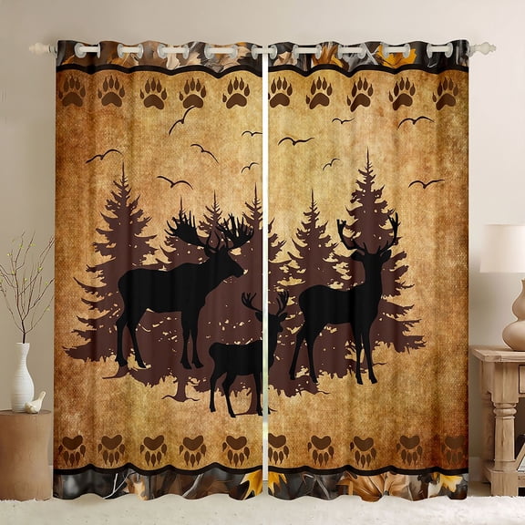 jejeloiu Woodland Animal Moose Black Out Curtains,Rustic Farmhouse Cabin Curtains Pack of 2 (42x63 Each),Brown Bear Paws Bedroom Curtains For Boys Teens,Luxury Bedroom Decor