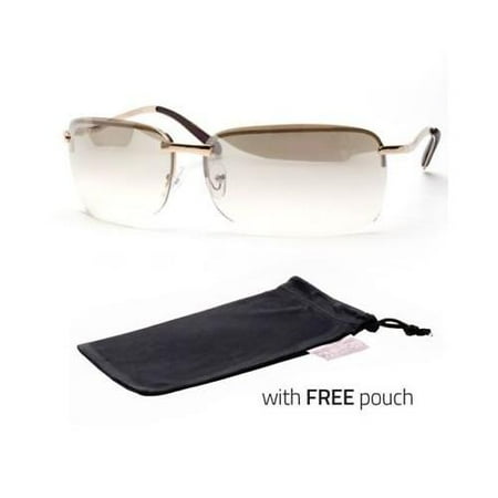 - MENS RECTANGULAR RIMLESS TRANSPARENT SUNGLASSES EYEWEAR BLACK GOLD COLOR POUCH