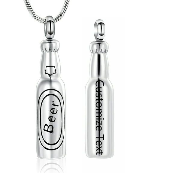 Personalize Stainless Steel Beer Bottle Cremation Urn Pendent for Ashes and Chain Ash Holder Necklace for Cremation Ashes Keepsake Memorial Jewelry