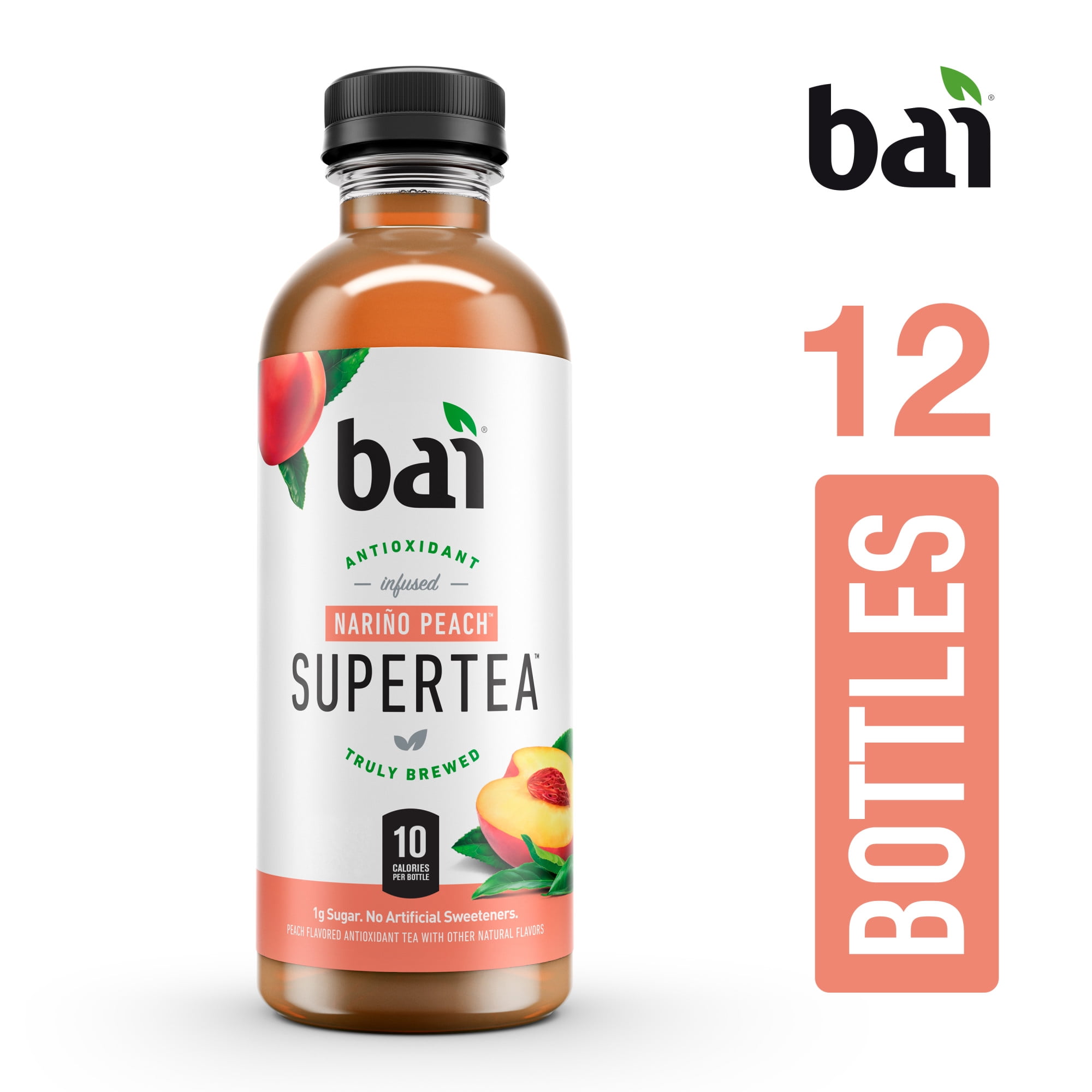 Bai Supertea Antioxidant Infused Beverage, Narino Peach, 18 Fl Oz, 12 Count