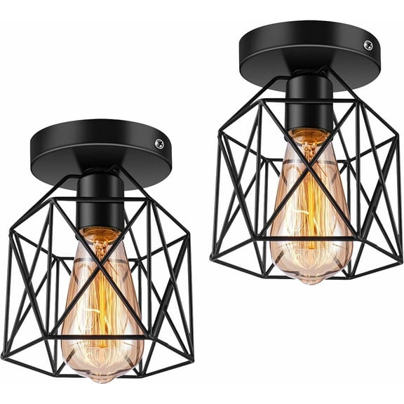 KCO Lighting Farmhouse Industrial Metal Ceiling Lamp Mini Vintage Flush Mount Ceiling Light for Kitchen (2 Pack)