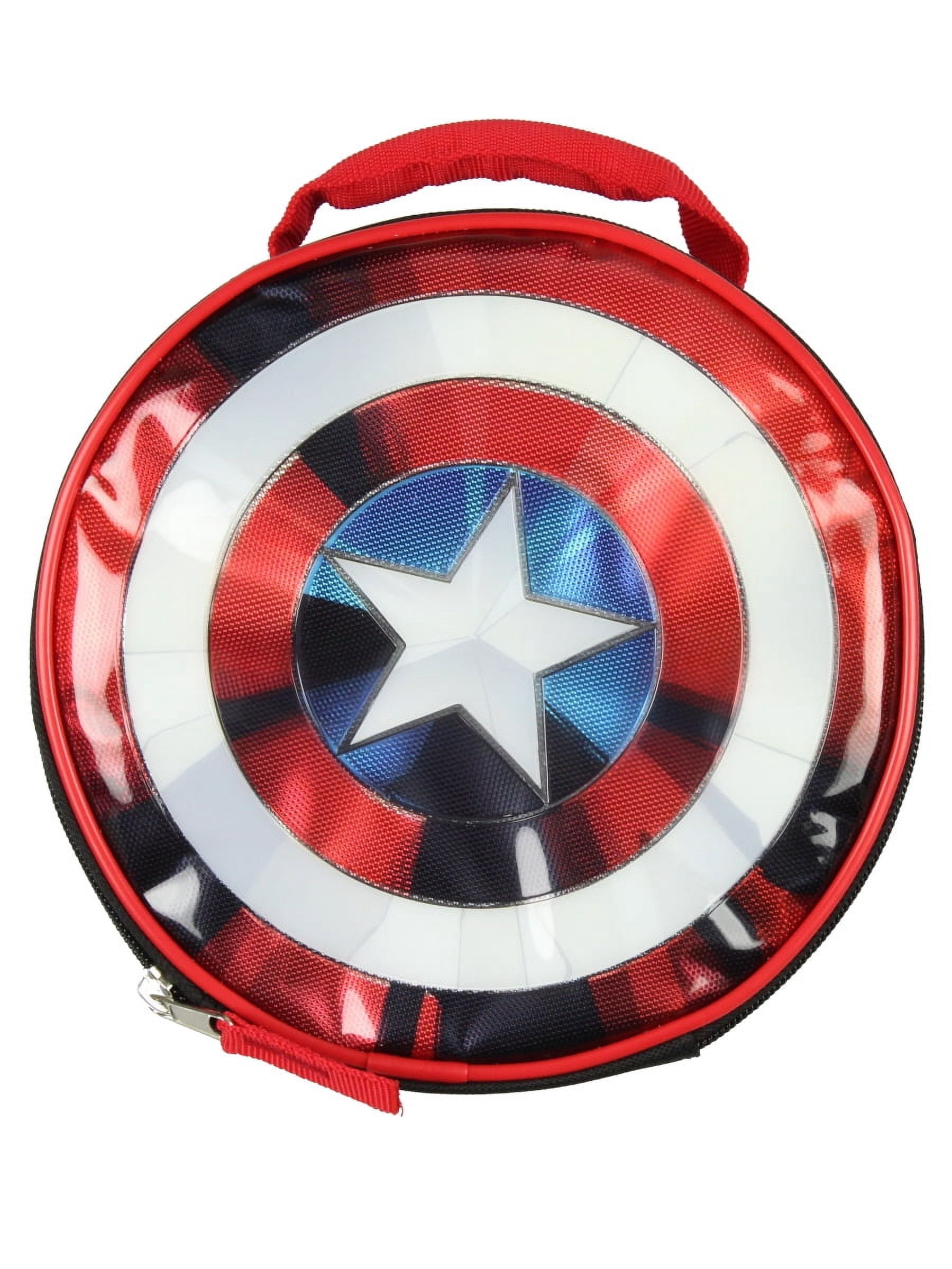 Marvel Captain America Shield Shiny Optical Illusion Insulated Lunch Box Bag Tote 8"
