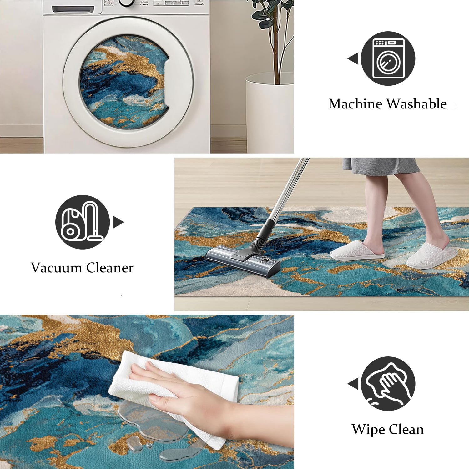 3 Piece Kitchen Rug Set, Abstract Pattern Kitchen Hallway Rug, Soft And Comfortable, Suitable For Sinks, Floors, Entrances, Hallways And Bathrooms