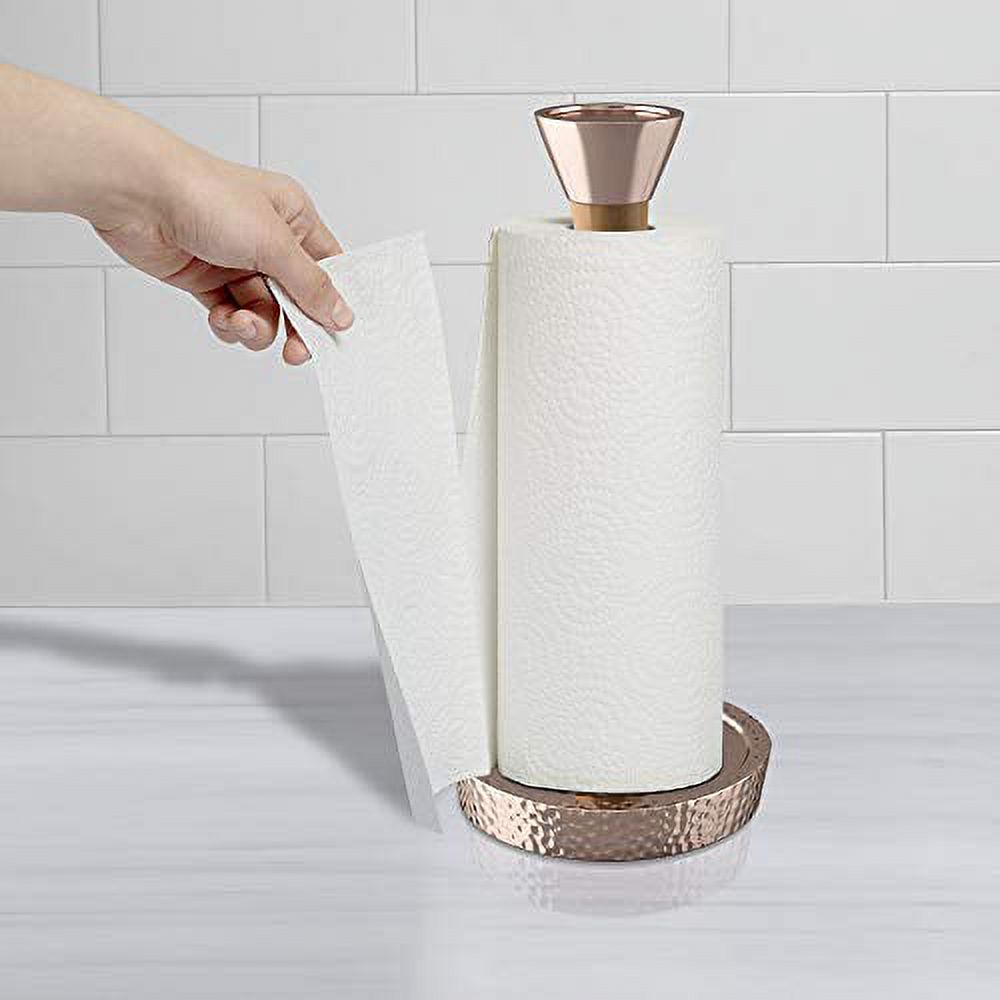 nu steel Hammered Copper base Wood Standing Paper Towel Holder - Weighted Base for Standard paper towel holder wall mount TG-KPTH-17CH