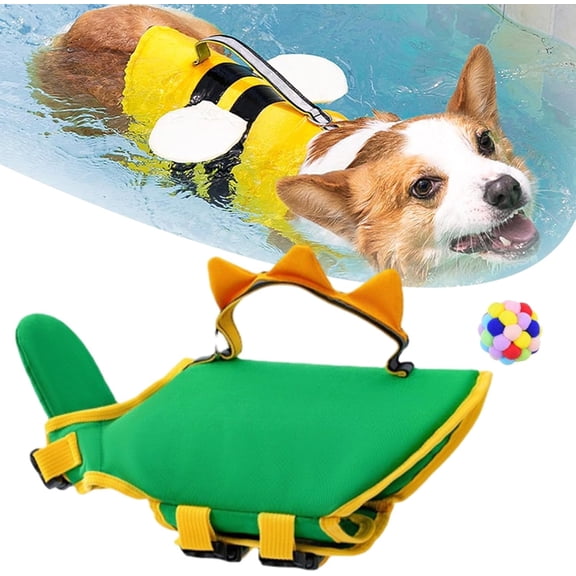 Dinosaur Dog Life Jacket with Chin Float- Cute Dog Life Vest for Swimming Boating with High Buoyancy and Rescue Handle, Adjustable Pet Floating Jacket | Puppy Floating Swim Vest for Dog,2XL