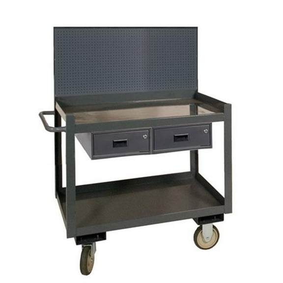 Durham  14 Gauge Steel Mobile Work Station with Pegboard & 2 Drawers & 2 Shelves - Gray
