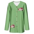 thumbnail image 6 of SYMOID Womens Mint Green Fall Embroidered Cardigan - V-Neck Button-Down 3/4 Sleeve, Soft Lightweight with Pumpkin Floral Detailing, Inclusive Sizes S-XXXXXL,Size 5XL, 6 of 6