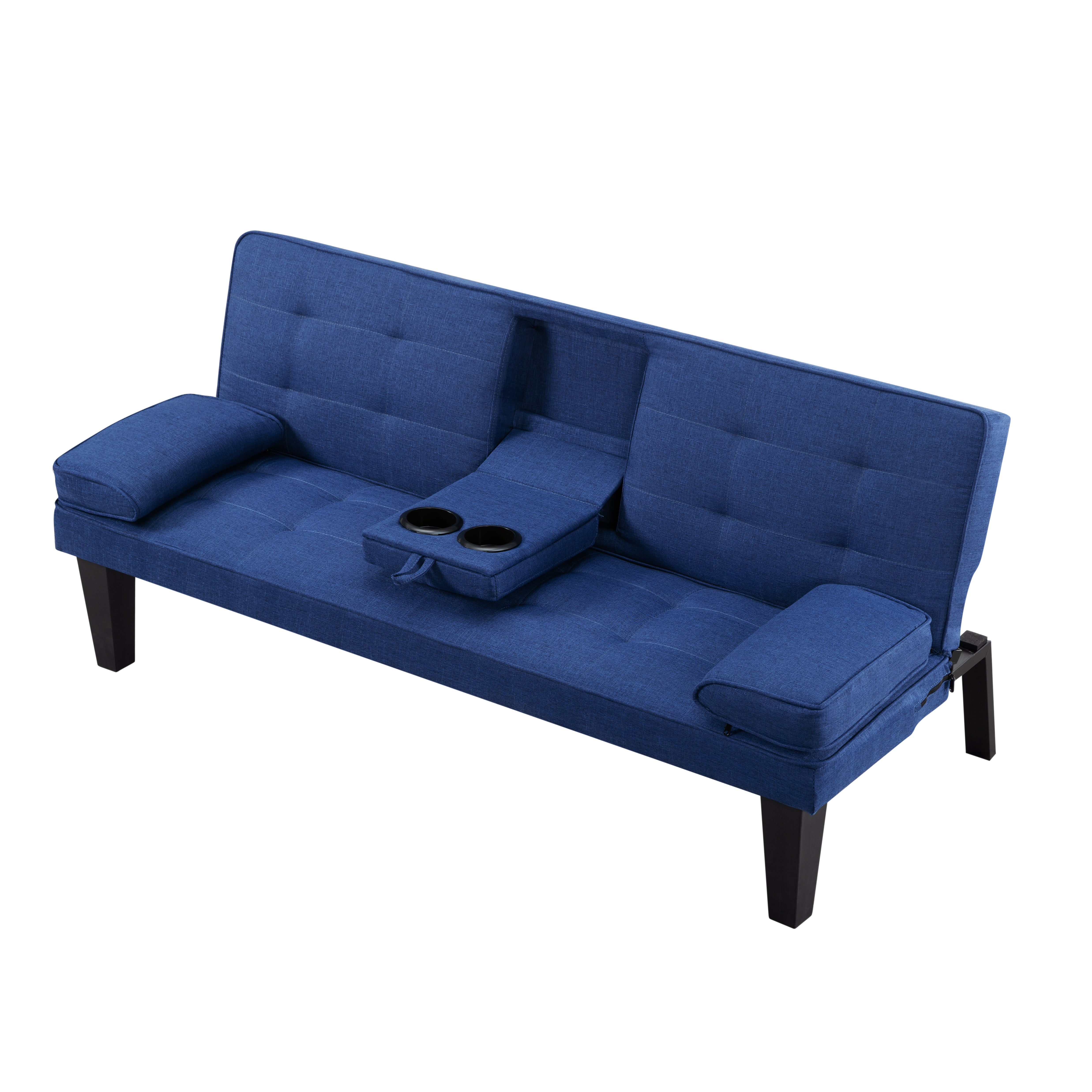 Gewnee 65”Futon Sofa Bed,Modern Convertible Futon Couch with 2 Cup Holders,Removable Armrests,Loveseat Sleeper Sofa Bed for Living Room,Apartment(Navy Blue)