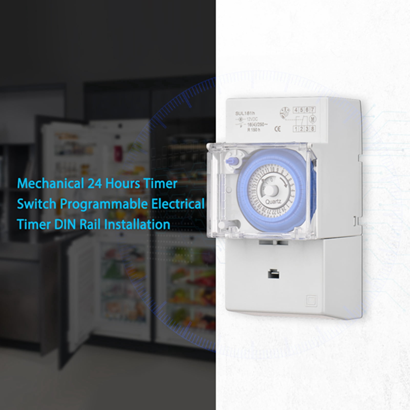 Mechanical 24 Hours Timer Switch DC 12V 30 Minutes Interval 48 Times ON/ OFF Programmable Electrical Timer DIN Rail Installation Relay Switch
