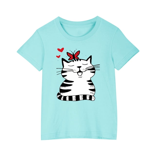 RXIRUCGD 2025 Vêtements d'Été pour Enfants T-shirt Imprimé Mode Mignon Col Rond Manches Courtes
