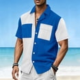 thumbnail image 2 of ZVNAΖH Men's S-3XL Color Block Casual Striped Short Sleeve Collared Button Down Shirt with Dual Pockets, 2 of 6