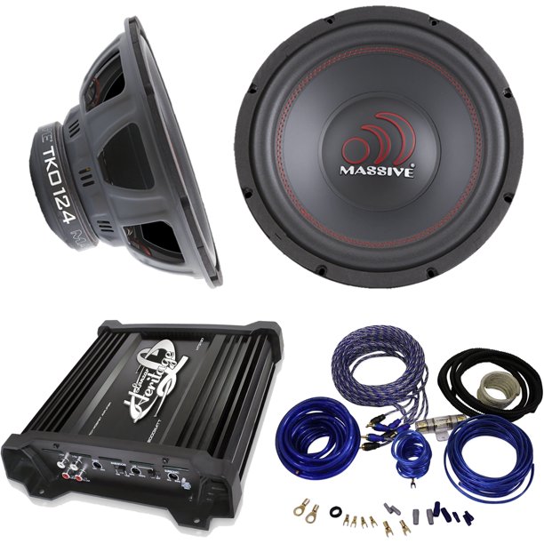 Speaker And Amp Combo Package 2x Massive Audio Tko 124 12 4 Ohm Car Audio Subwoofer Bundle With W 200 Watt Bluetooth Am Fm Usb Aux Stereo Amplifier
