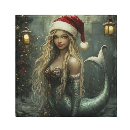 

Napkin Satin Napkin 20*20Inchx4 Kitchen Towel Dinner Plate Towel Decorative Towel Napkin Tea Towel Suitable For Kitchen Table Christmas Mermaid