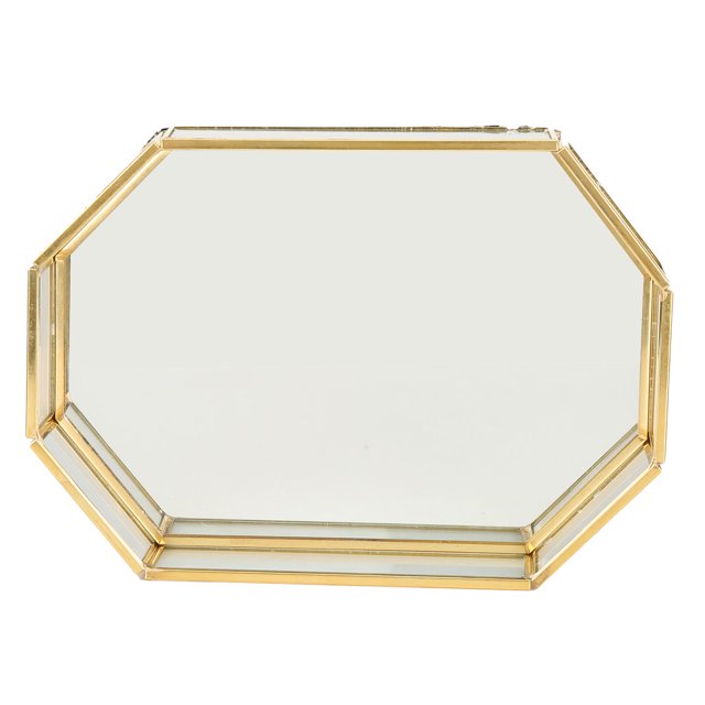 Mini Gold Geometry Jewelry Necklace Dessert Basket 20x14x4cm Glass Storage Tray Metal And Mirror Decorative Table Serving Vanity Tray For All Occasions