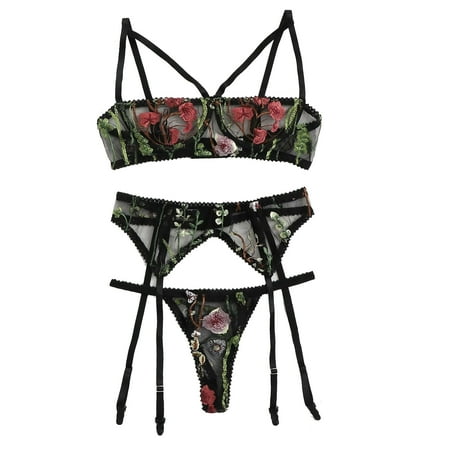 

AnuirheiH Women Lingerie Sets Ladies Sexy Temptation Transparent Underwear Floral Embroidery Lace Bodysuit On Sale