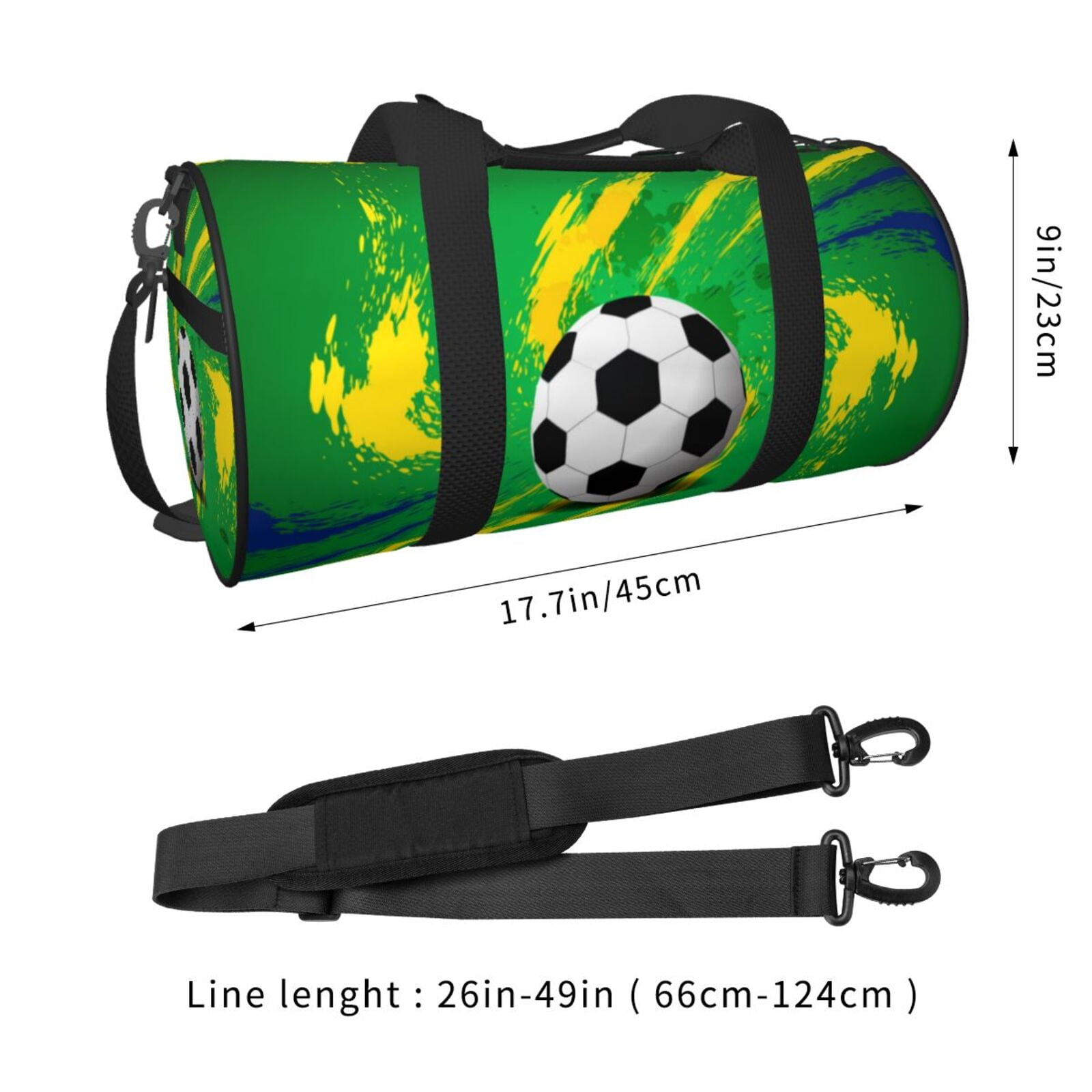 Soccer Brazil Travel Sport Duffle Bag, Canvas Shoulder Tote Gym Bags for Overnight Weekender Dancing Yoga Gymnastics Ballet