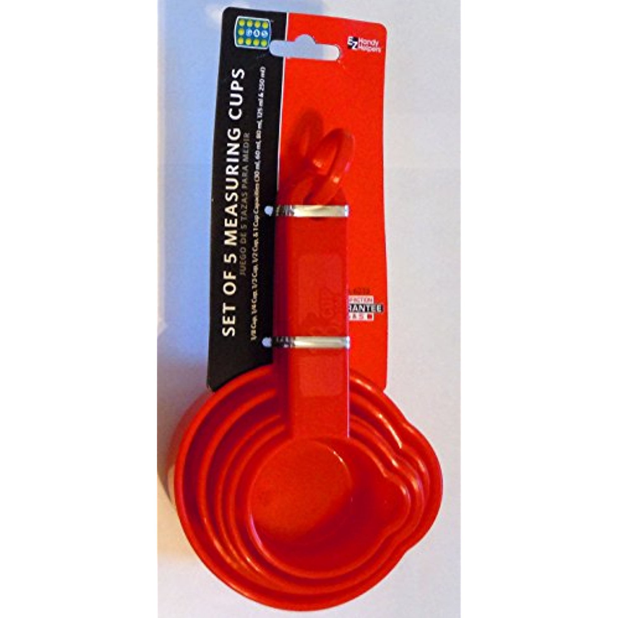 Measuring Cups Set of 5 Red Plastic 1/8 Cup (30 Ml) up to 1 Cup (250 Ml