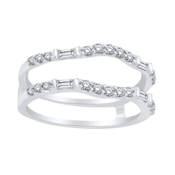 AFFY Round & Baguette Cut White Diamond Enhancer Ring Guard In 14K Solid White Gold (0.5 Cttw)