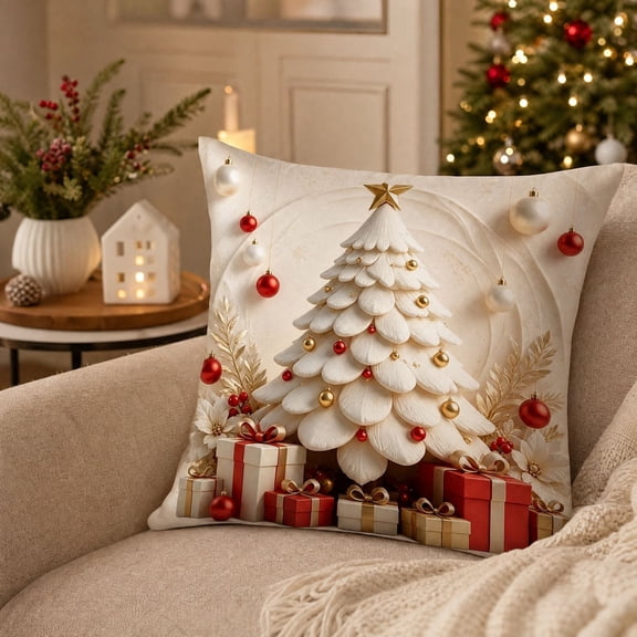 Christmas Decorative Throw Pillow, Holiday Accent Cushion for Sofa Couch Bed Chair and Living Room, Festive Winter Home Decor, Style B