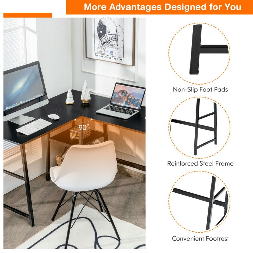 Demi Bonn L Shaped Corner Computer Desk with Storage Shelves, Small Home Office Desk Study Writing Table, Brown