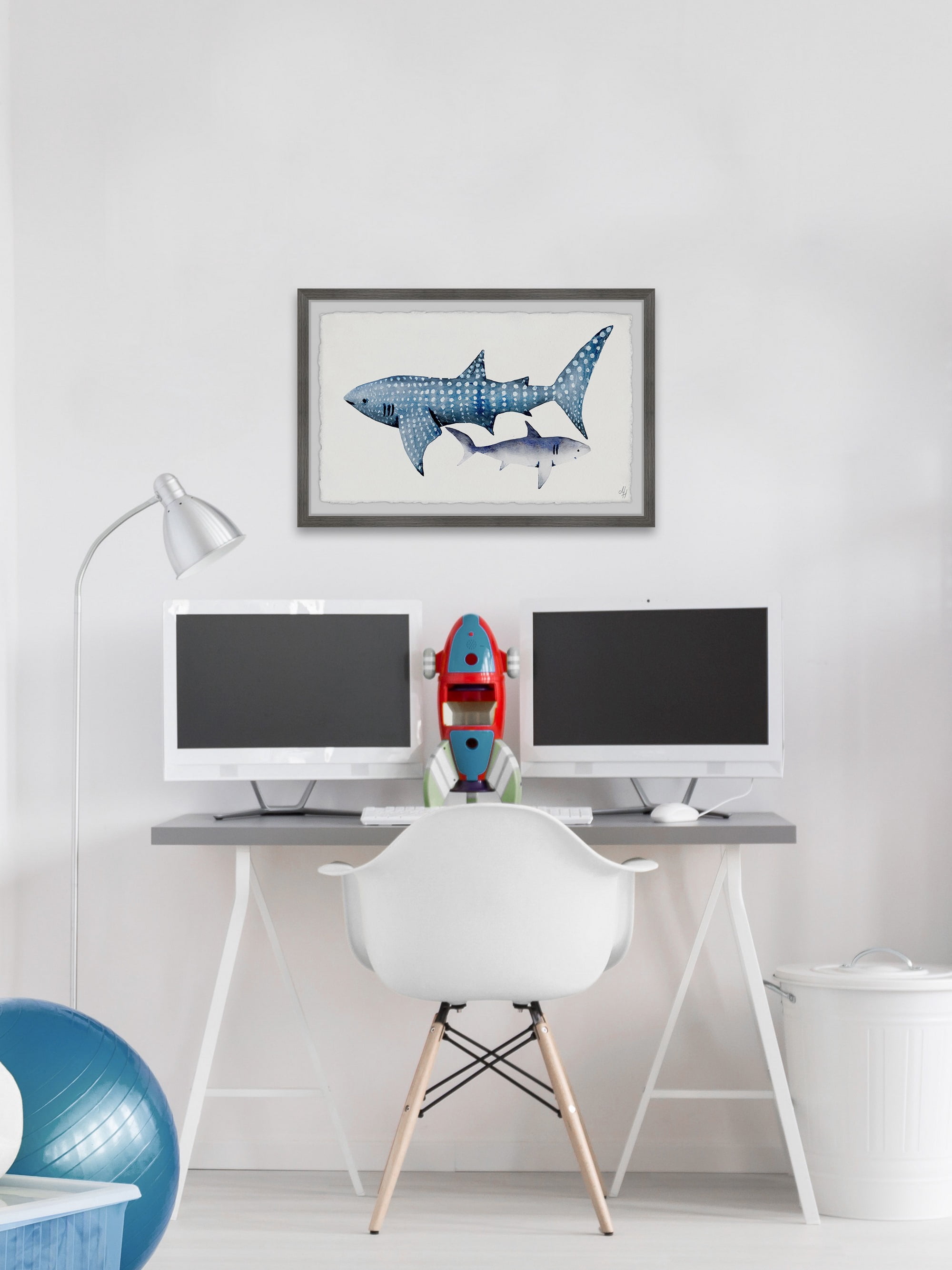 Marmont Hill White Dotted Shark Framed Wall Art