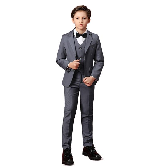 ETHAN Boys Suit 5PC Wedding Party Vest Tuxedo Dress suit Outerwear Party Vest+Shirt+Tie+Pants Outfits Grey 3T