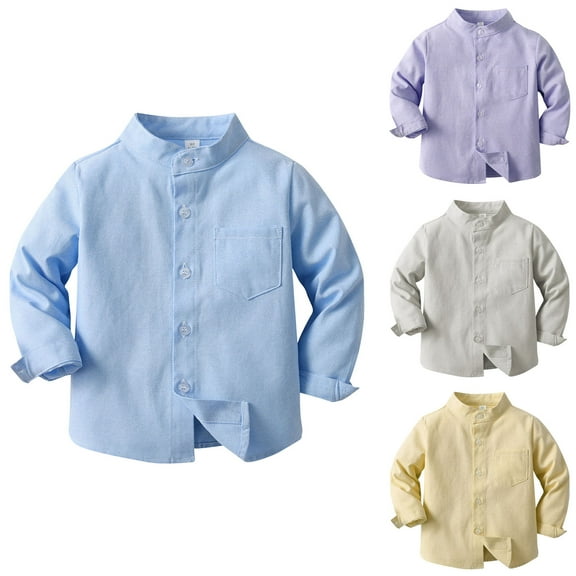 Ulanda Toddler Boys Button Up Dress Shirt Kids Long Sleeve Cotton T-Shirt Soft Trendy Blouses Simple Tops Tees (Khaki, 4-5 Years)