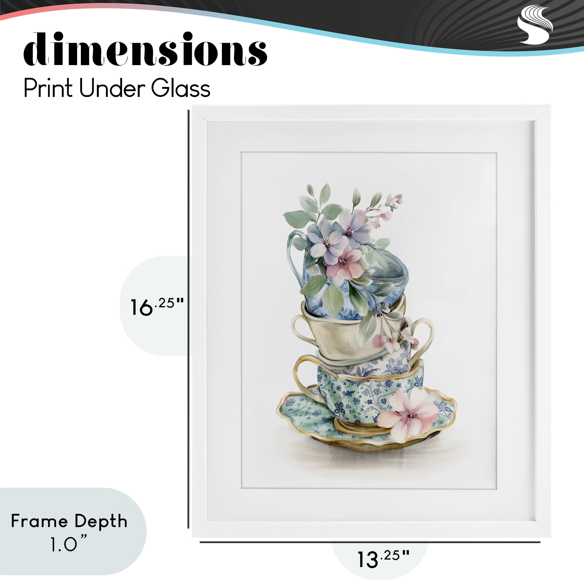 Stupell Industries Floral Teacup Chinoiserie White Framed Print Under Glass, design by Kim Allen