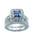 thumbnail image 2 of His Hers Blue  Clear Cz Wedding Ring Set Sterling Silver and Stainless Steel, 2 of 5
