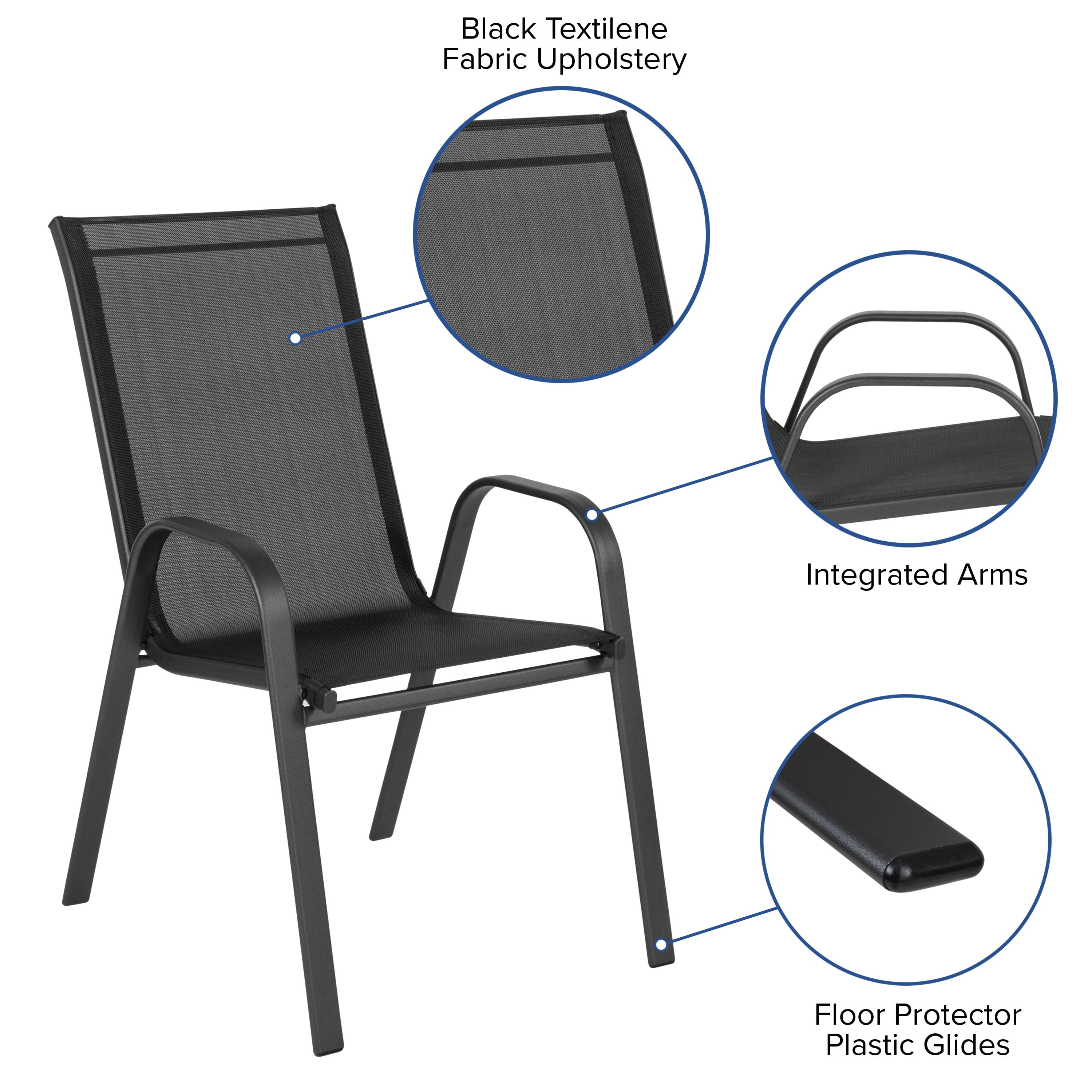 Merrick Lane Set of 4 Metal Stacking Patio Chairs with Black Flex Comfort Material