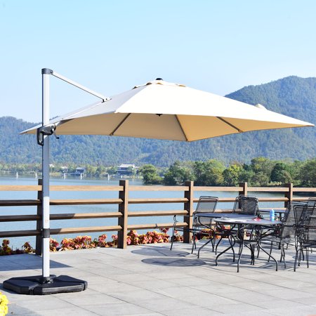 Costway 10ft Patio Offset Cantilever Umbrella 360 Degree Tilt Aluminum W Base Beige Walmart Canada
