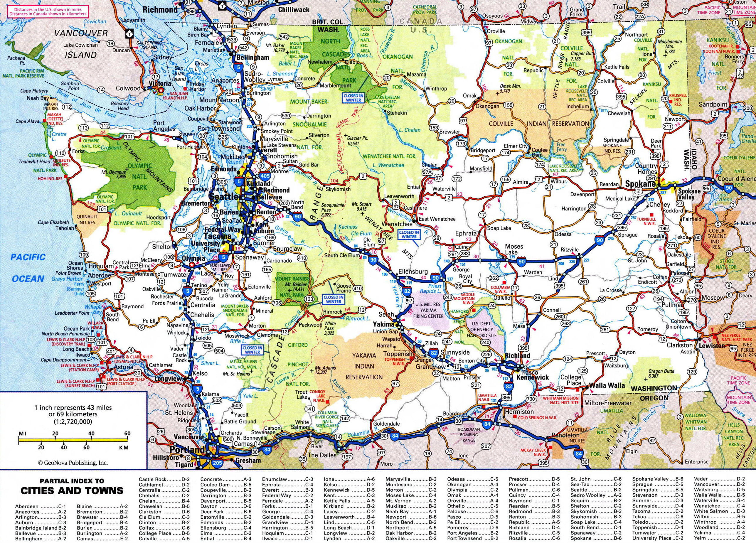 Laminated Map Large Detailed Roads And Highways Map Of Washington