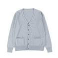thumbnail image 2 of hoksml Women's Knitted Button Up Cardigan Solid Color V-neck Sweaters Long Sleeved Casual Open Front Knit Coat with Double Pocket, 2 of 3