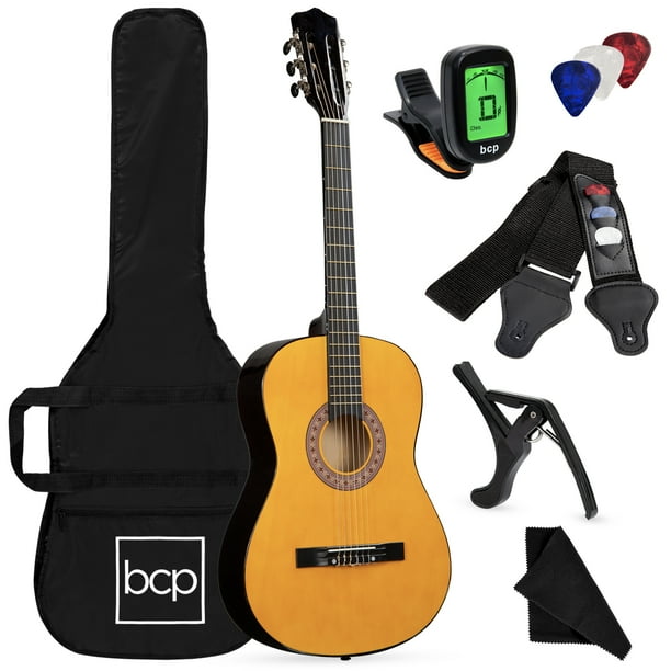 Best Choice Products 38in Beginner Acoustic Guitar Starter Kit W Case Strap Digital Tuner Pick Strings Natural Walmart Com Walmart Com