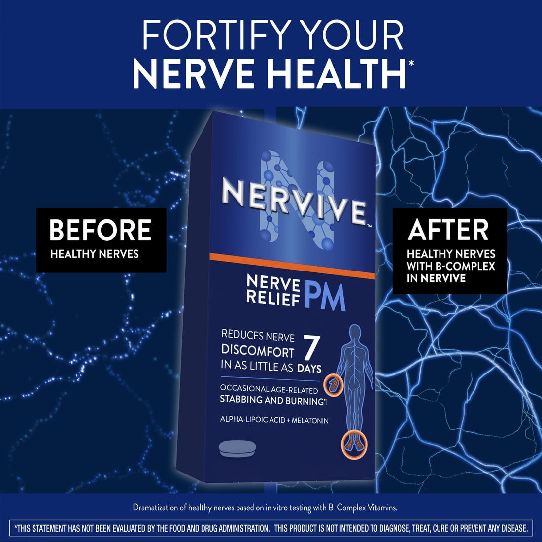 Nervive PM Nerve Relief Tablets, Nighttime Nerve Pain Relief with Vitamin B12 and ALA, 30 Count