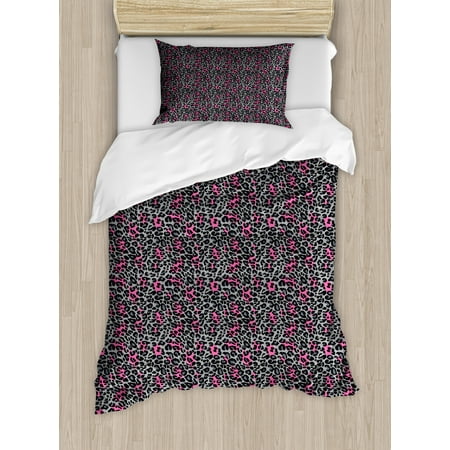 Inc Cheetah Bedding Leopard Print Duvet Cover Set, African Safari Animal Pattern Nature Inspired Fashion Cheetah Panther, Decorative Bedding Set with Pillow Shams, Pink Grey Black, by Ambesonne ()