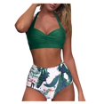 thumbnail image 2 of Women Vintage Swimsuit Two Piece Retro Halter Ruched High Waist Print Bikini Set, 2 of 5